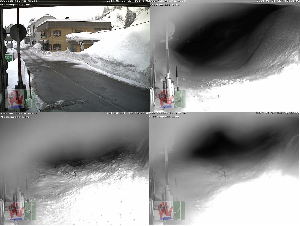 Bal felső kép: tegnap reggel. Jobb felső kép: a lavina előtt. Bal alsó kép: a lavina után. Jobb alsó kép: ma este.