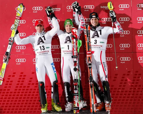 A győztesek (Marcel Hirscher, Stefano Gross és Mario Matt)