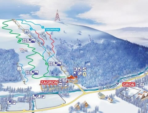 �j fejleszt�s: Zagron - ahol a p�lyasz�ll�sk�nt fel�p�tett hotel �s 4-�l�ses lifttel felszerelt, est�nk�nt kivil�g�tott s�p�lya egy k�zben van